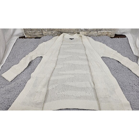 Womens Open Cardigan Sweater Pockets Long Chunky Knit Cream Boho Coastal Large - Picture 8 of 15